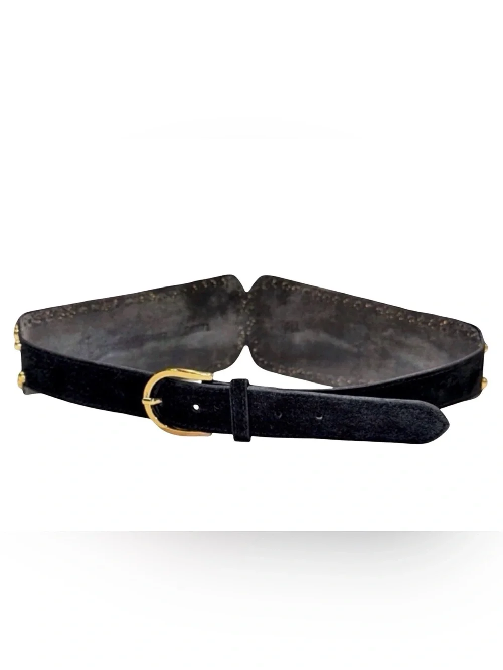 Gold-Studded Black Velvet Waist Belt